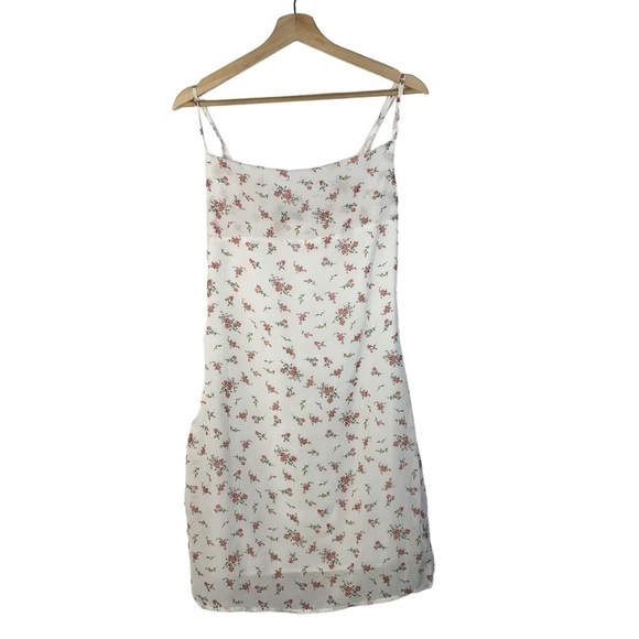 Shein White Pink Rose Floral Cowl Drape Slip Mini Dress XS - Picture 1 of 3